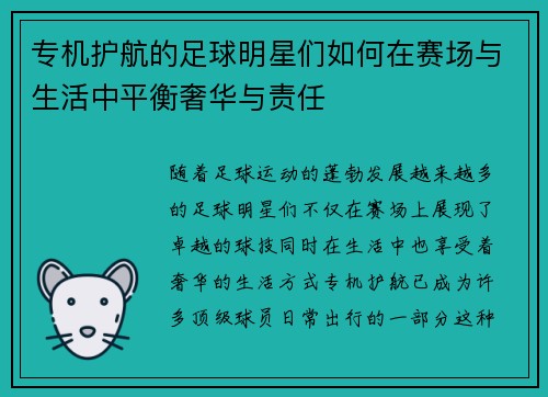 专机护航的足球明星们如何在赛场与生活中平衡奢华与责任